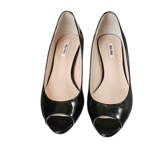 Miu Miu Embellished Jeweled Crystal Block Heel Black Patent Leather Pumps. Sz 38 - Picture 3 of 8